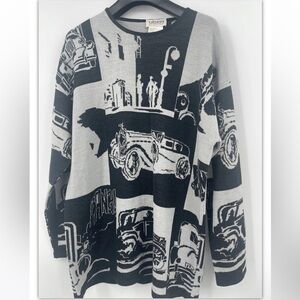 Olsen Collection Wool Blend Sweater Sz XL Vintage Streetcar Comic Scene